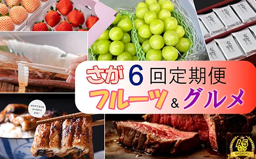 【定期便セット】佐賀のフルーツ＆グルメ定期便 年6回(いちご、海苔、いか姿造り、シャインマスカット、うなぎ、佐賀牛ヒレ シャトーブリアン)